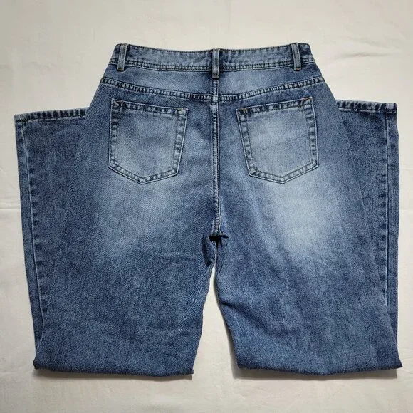 High-Waisted Wide-Leg Jeans Womens Medium Wash Relaxed Fit Denim - Picture 8 of 8